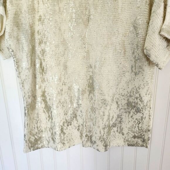 CHICO'S Travelers Collection Cream Metallic Cotton/Linen Blend Open Knit Top 2/L - Picture 3 of 5